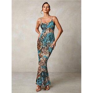 Glamour Women's Long Leopard Print Dress, Suitable For Summer Vacation, Dating,